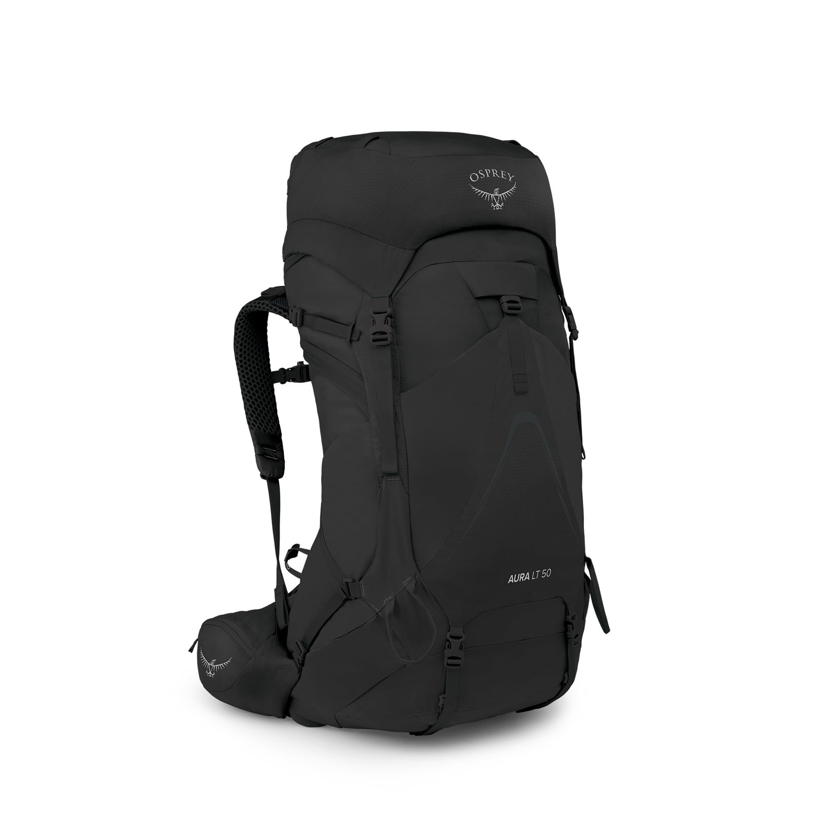 Osprey Aura AG LT 50 Backpacking Pack 50L in Black — front view