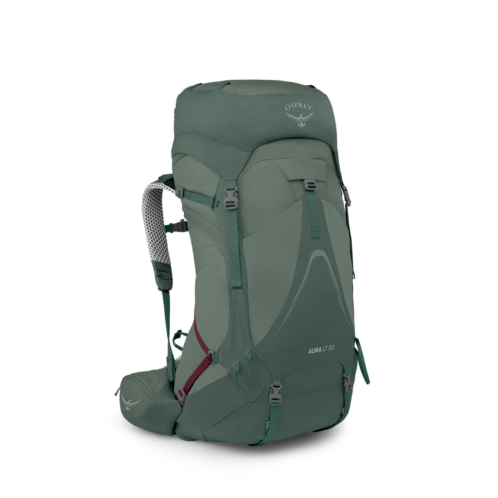 Osprey Aura AG LT 50 Backpacking Pack 50L in Koseret/Darjeeling Spring Green — front view