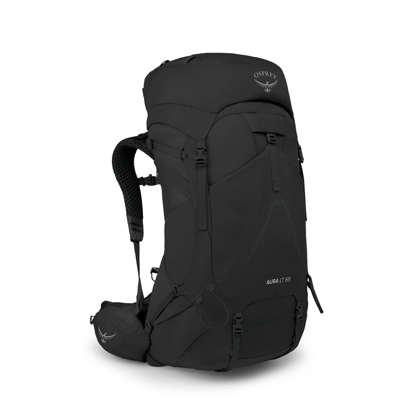 Osprey Aura AG LT 65 Backpacking Pack 65L in Black — front view