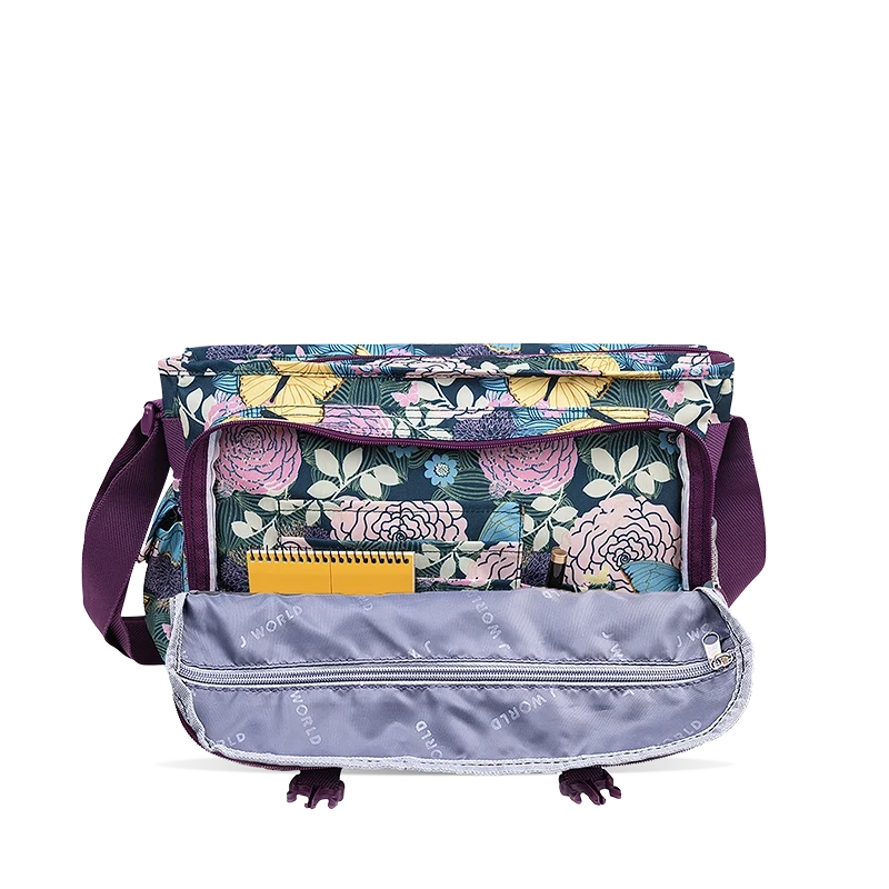 J World Terry Messenger Bag in Secret Garden — detail view 3 # color_Secret Garden
