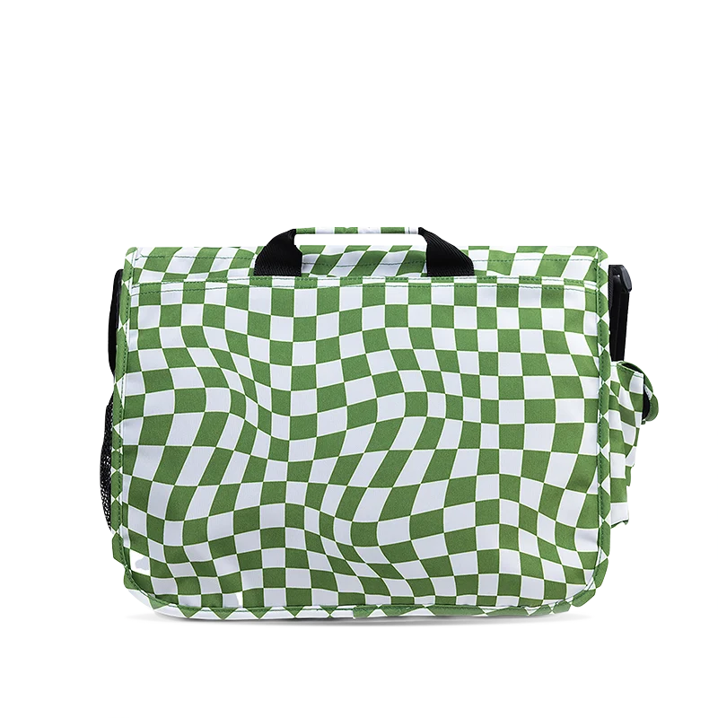 J World Thomas Laptop Messenger Bag in Matcha Checkers — back view # color_Matcha Checkers