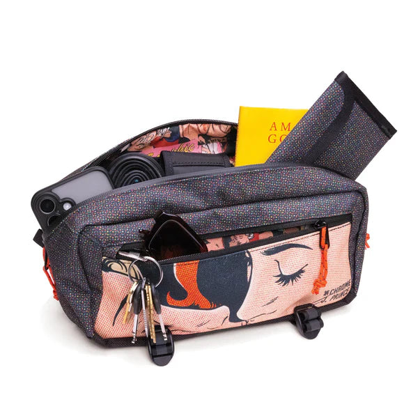 Chrome Industries Mini Kadet 5L sling bag – blue, open showing the interior