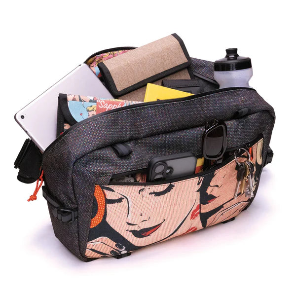 Chrome Industries Kadet Max 15L sling bag – navy, open showing the interior