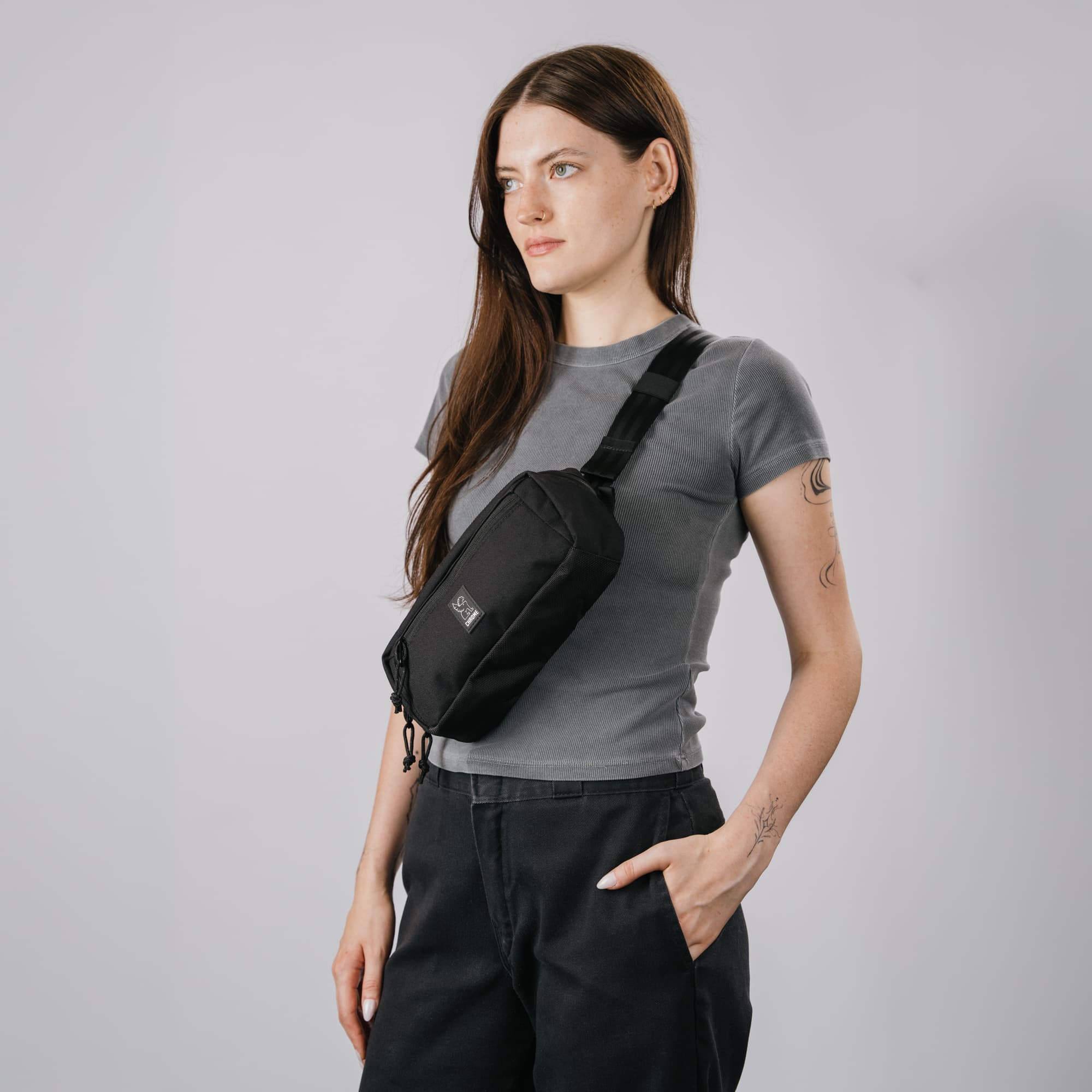 Chrome Industries Micro Kadet Sling Bag 3L in Black — angle view 2 # color_Black