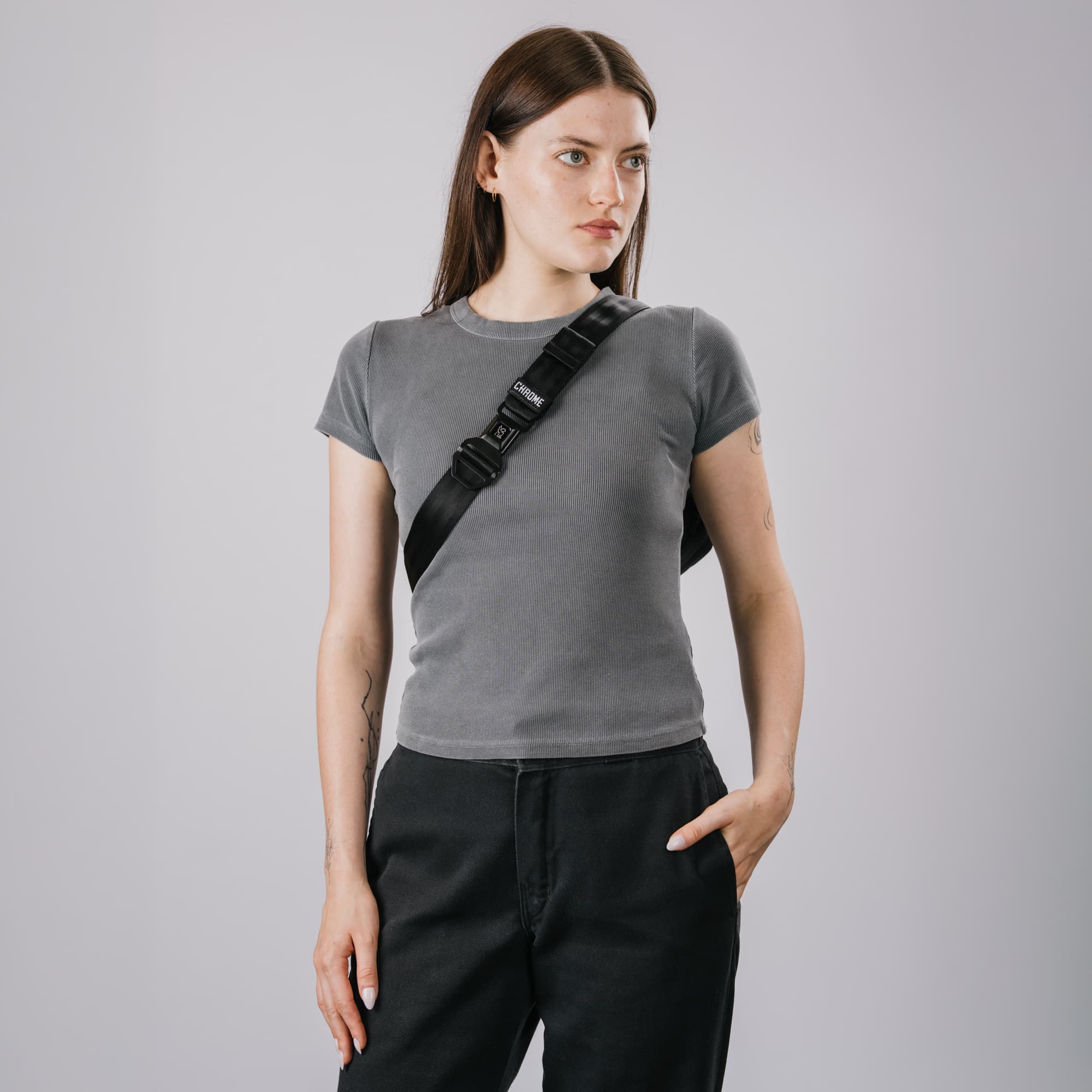 Chrome Industries Micro Kadet Sling Bag 3L in Black — angle view 3 # color_Black