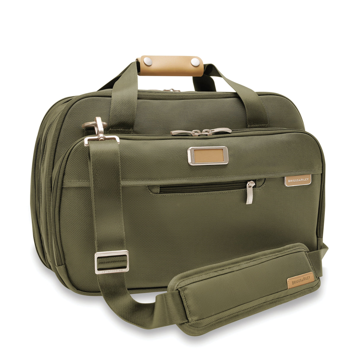 Briggs & Riley Baseline Expandable Cabin Bag in Olive — angle view