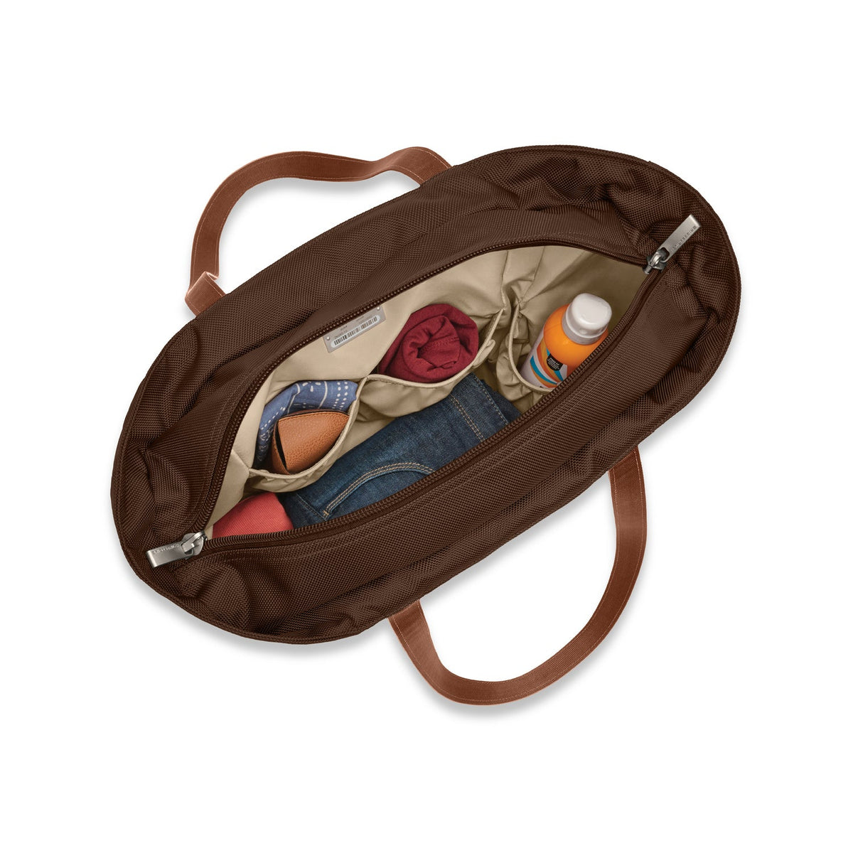 Briggs & Riley Baseline Traveler Tote in Chocolate — interior view