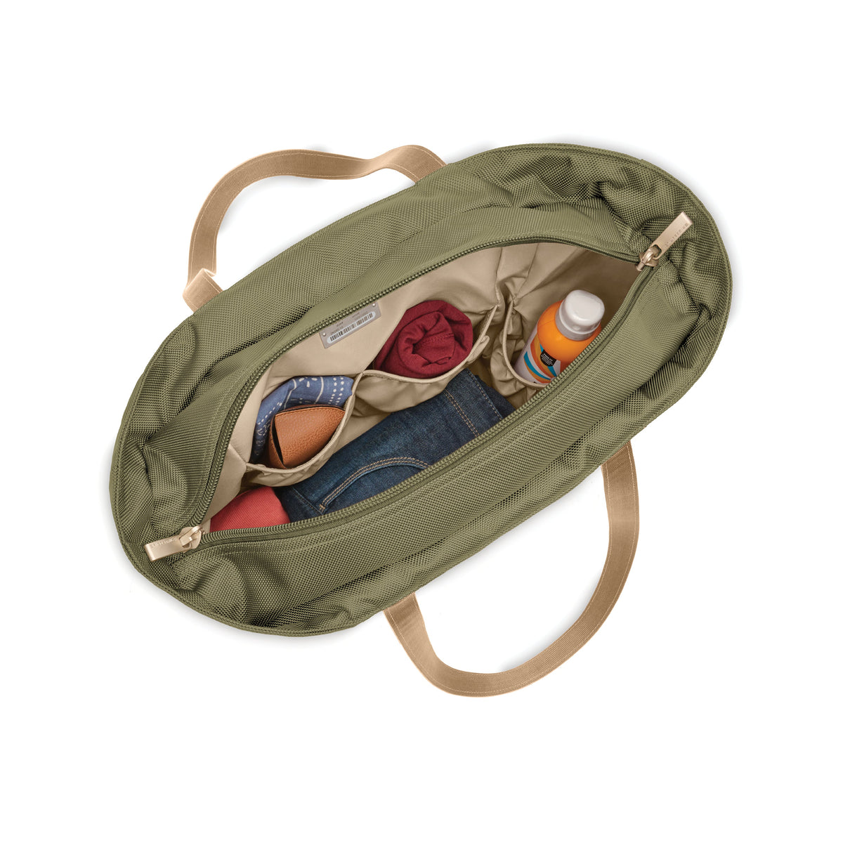 Briggs & Riley Baseline Traveler Tote in Olive — interior view