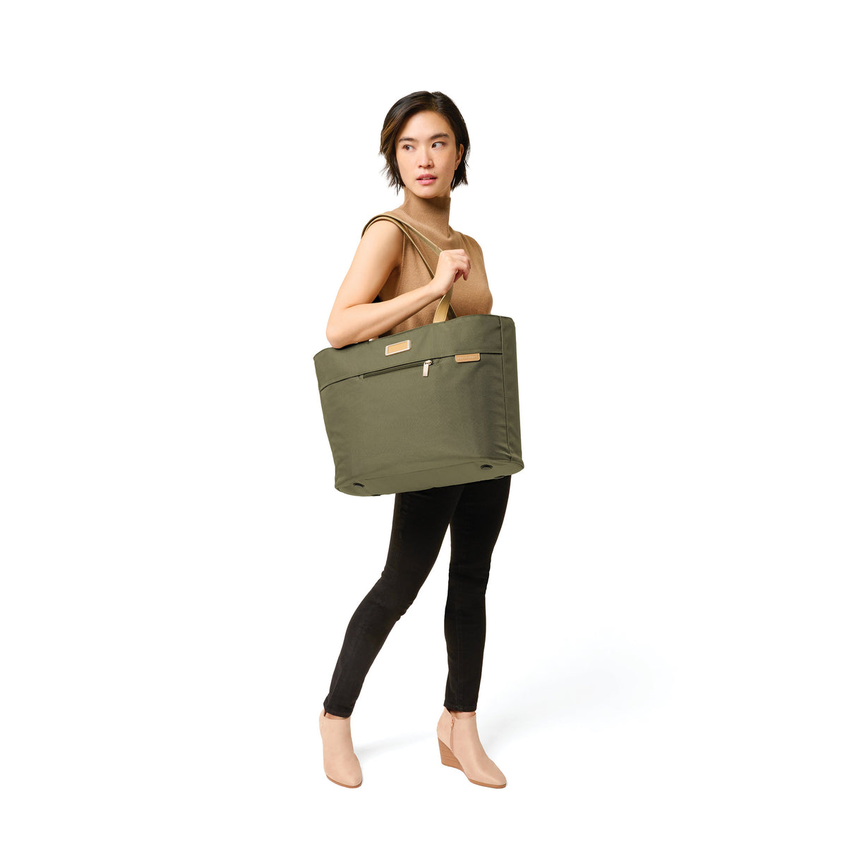 Briggs & Riley Baseline Traveler Tote in Olive — lifestyle