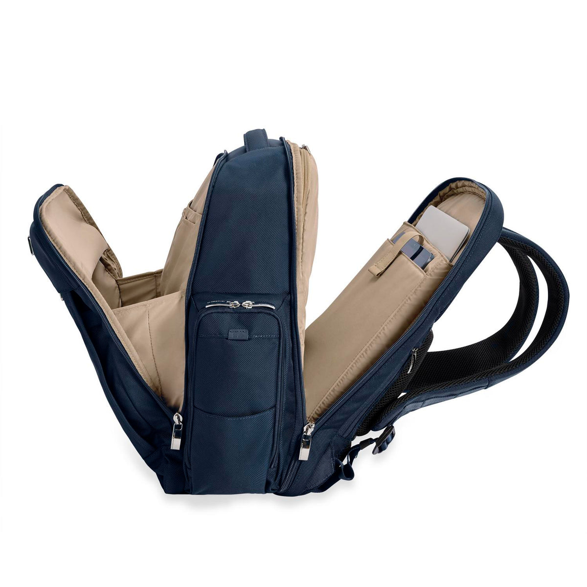 Briggs & Riley Baseline Traveler Backpack in Navy — interior view