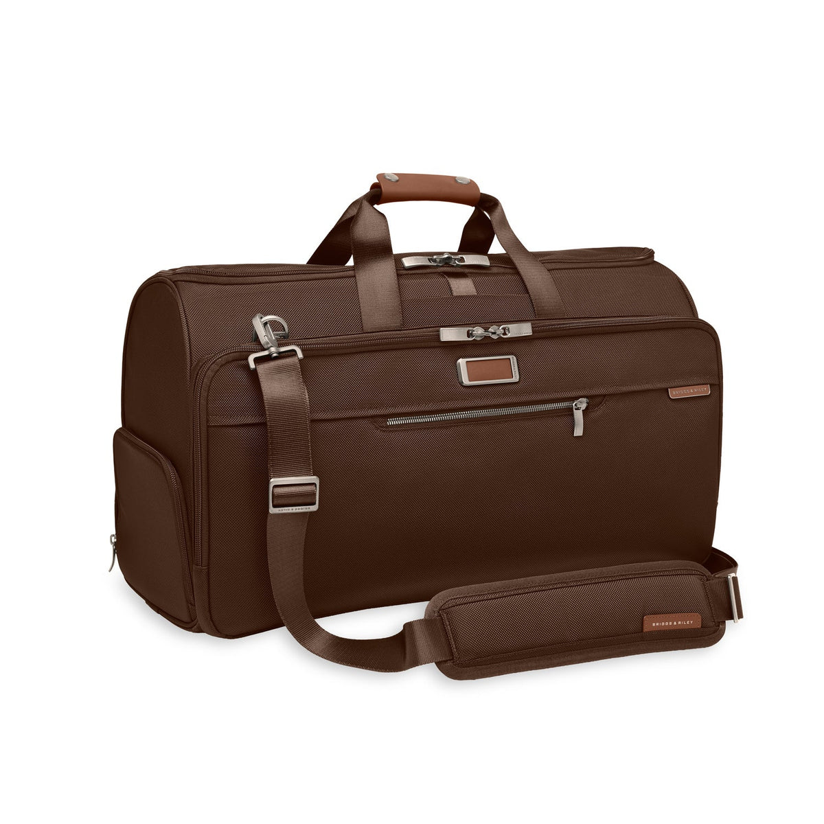 Briggs & Riley Baseline Garment Duffle in Chocolate — angle view 2