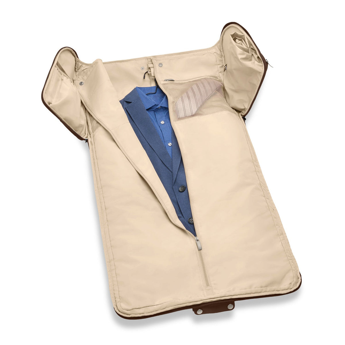 Briggs & Riley Baseline Garment Duffle in Chocolate — interior view