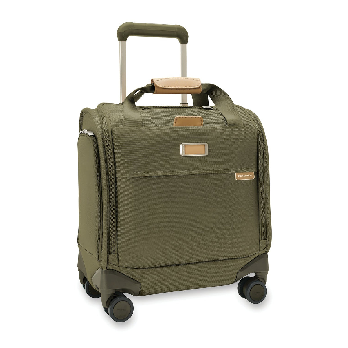 Briggs & Riley Baseline Cabin Spinner in Olive — angle view