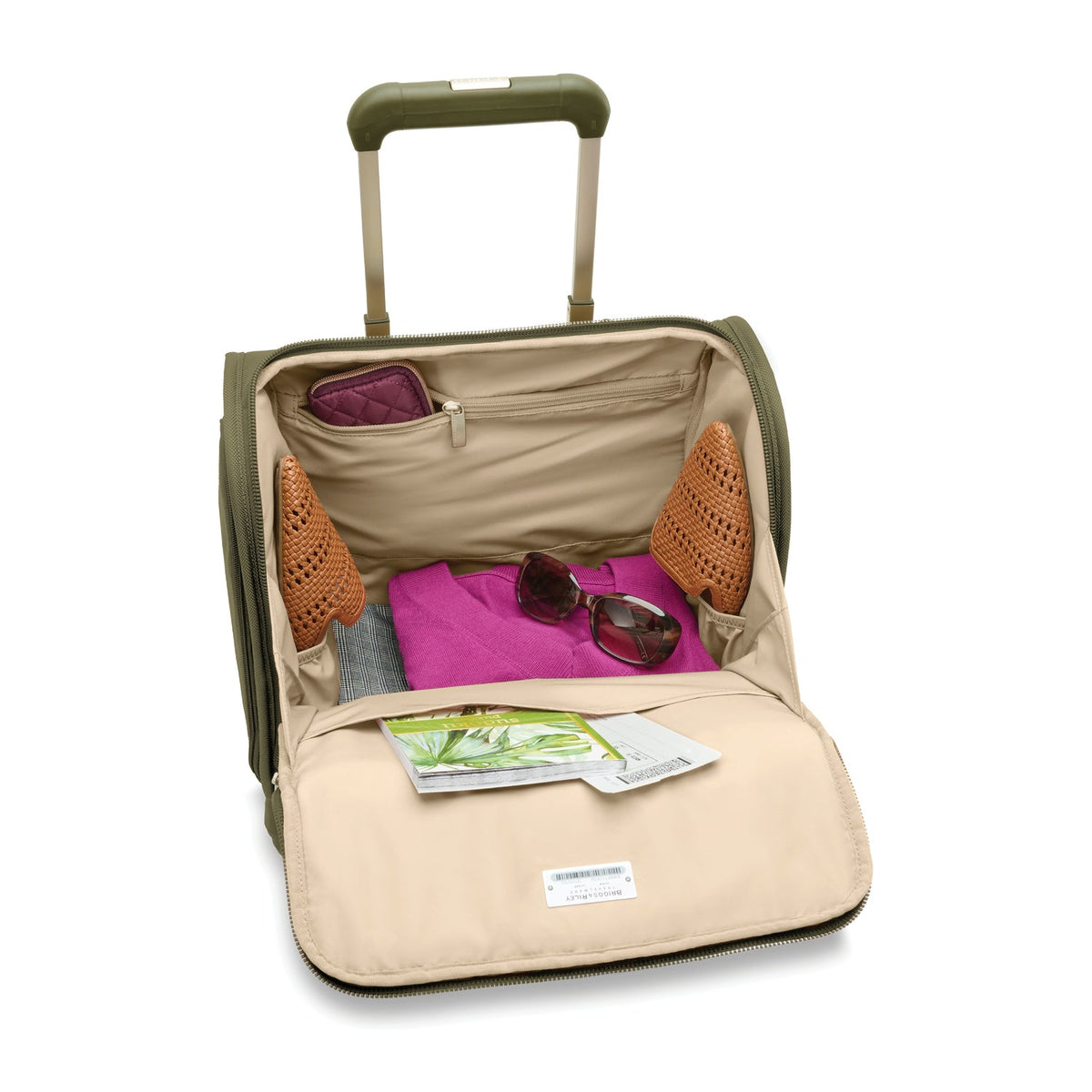 Briggs & Riley Baseline Cabin Spinner in Olive — interior view