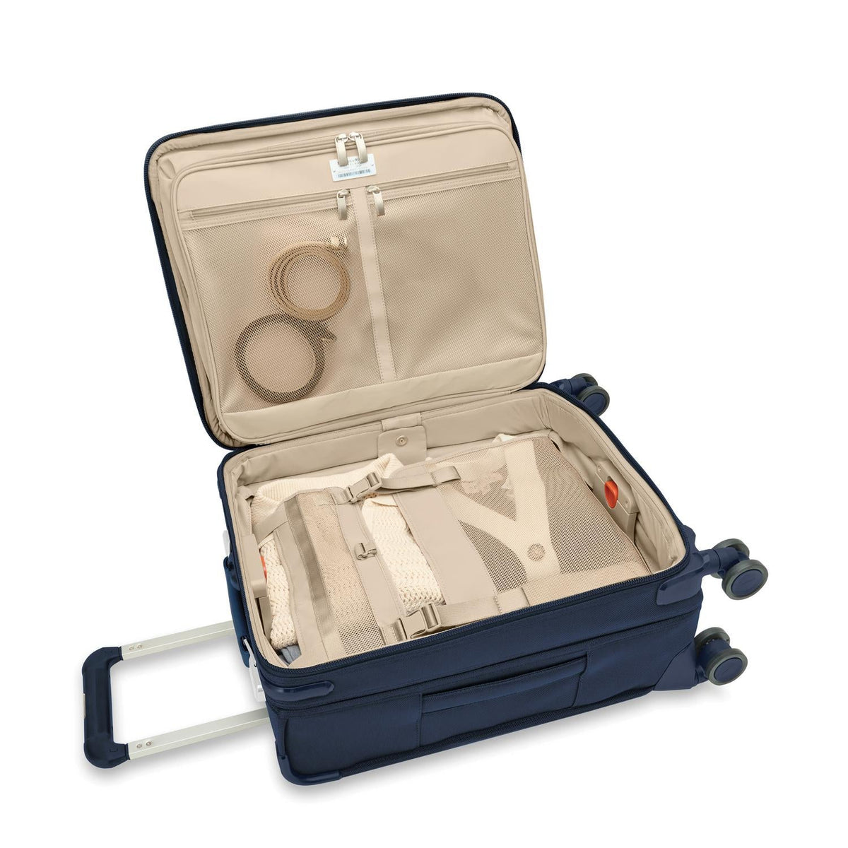 Briggs & Riley Baseline Global 21" Carry-On Expandable Spinner in Navy — interior view 3