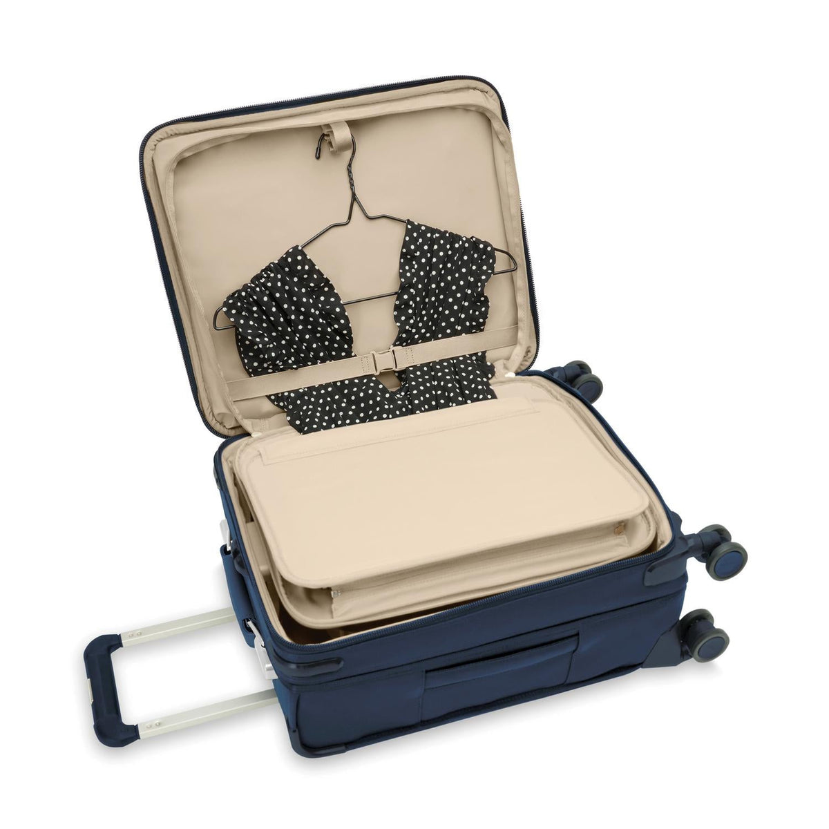 Briggs & Riley Baseline Global 21" Carry-On Expandable Spinner in Navy — interior view 4