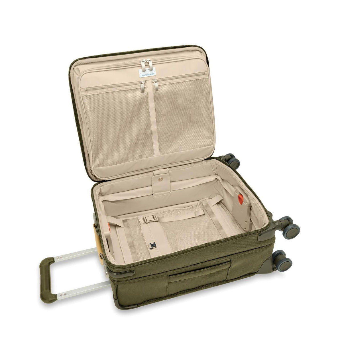 Briggs & Riley Baseline Global 21" Carry-On Expandable Spinner in Olive — interior view 2