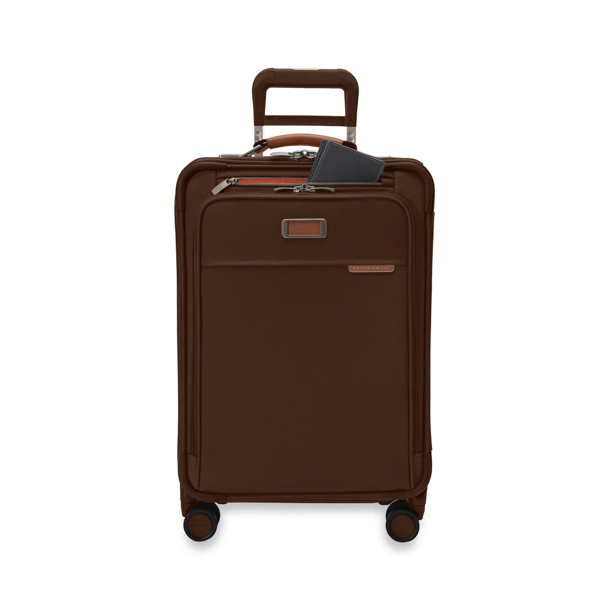 Briggs & Riley Baseline Essential 22" Carry-On Expandable Spinner in Chocolate — detail view