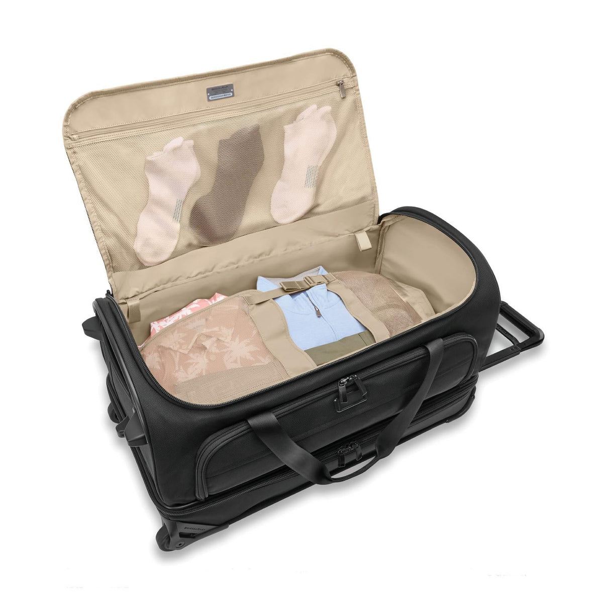 Briggs & Riley Baseline Medium 2-Wheel Duffle in Black — interior view