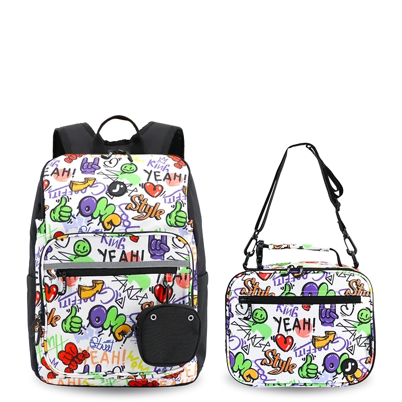 J World Junior Backpack With Lunch Box For School in Street Art — front view # color_Street Art