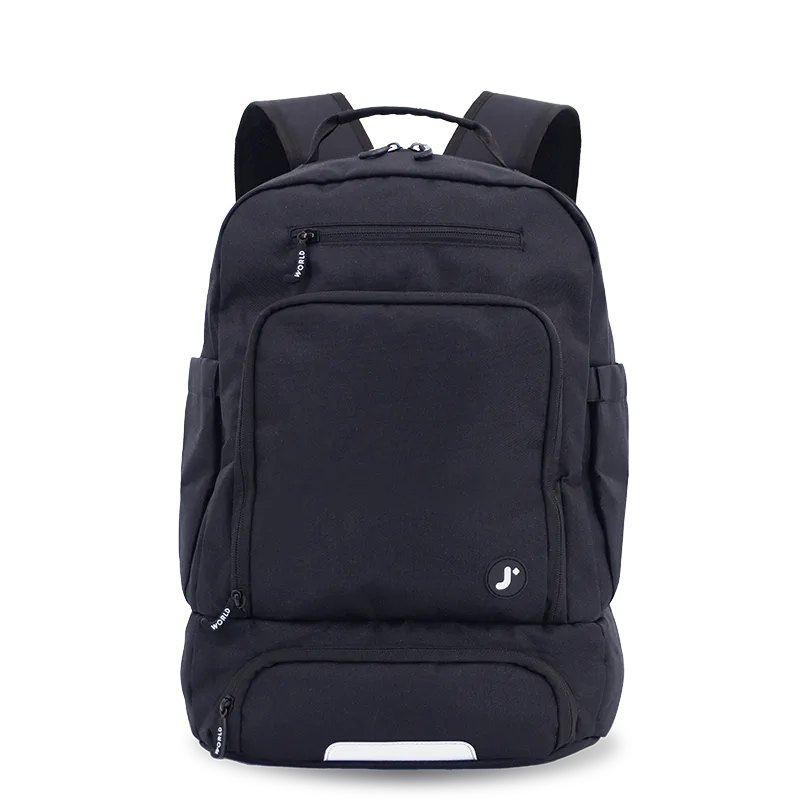 J World Packmate 2-in-1 Backpack With Built-in Lunch Bag in Black — front view 2 # color_Black