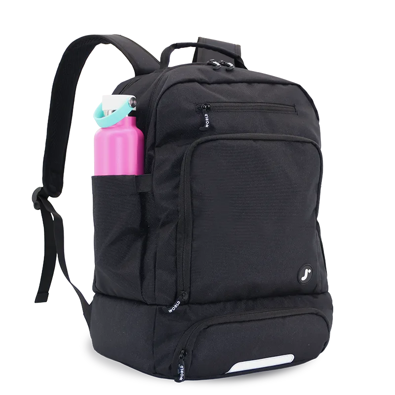 J World Packmate 2-in-1 Backpack With Built-in Lunch Bag in Black — angle view 2 # color_Black