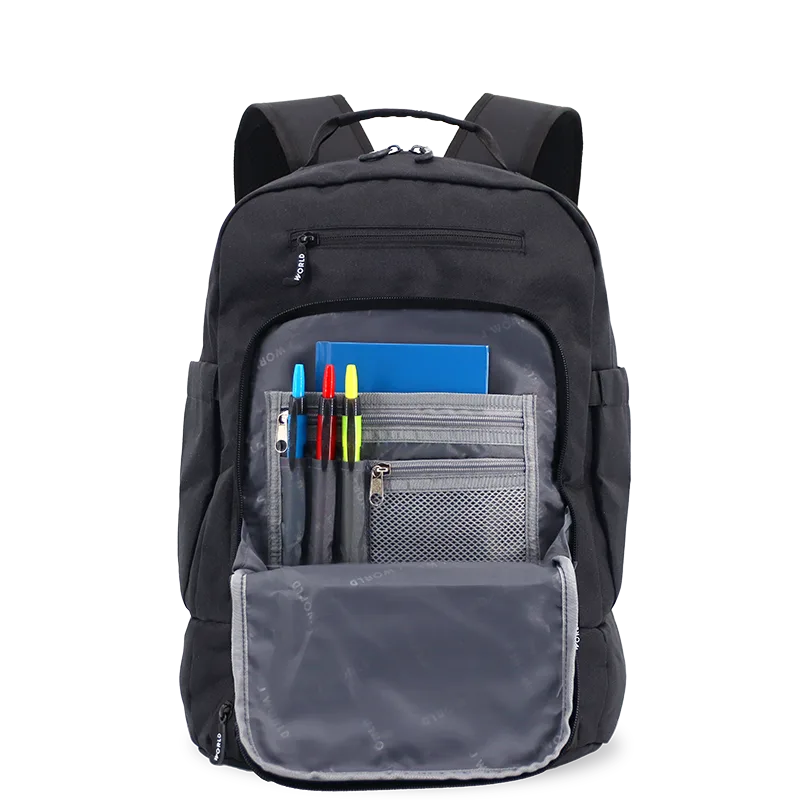 J World Packmate 2-in-1 Backpack With Built-in Lunch Bag in Black — interior view # color_Black