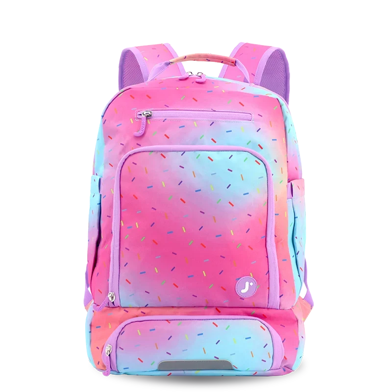 J World Packmate 2-in-1 Backpack With Built-in Lunch Bag in Confetti — front view 2 # color_Confetti