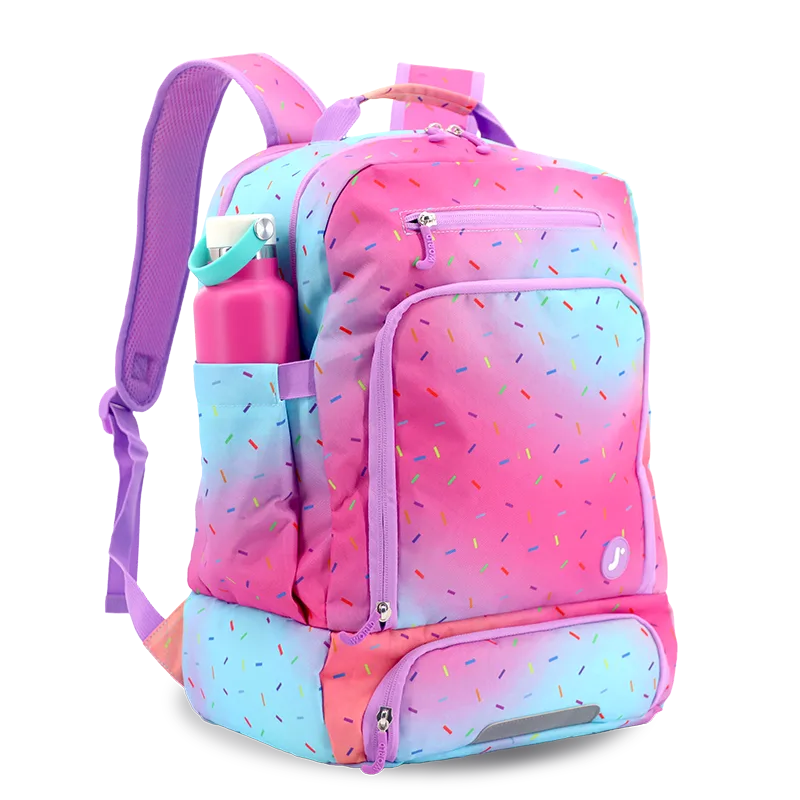 J World Packmate 2-in-1 Backpack With Built-in Lunch Bag in Confetti — angle view 2 # color_Confetti