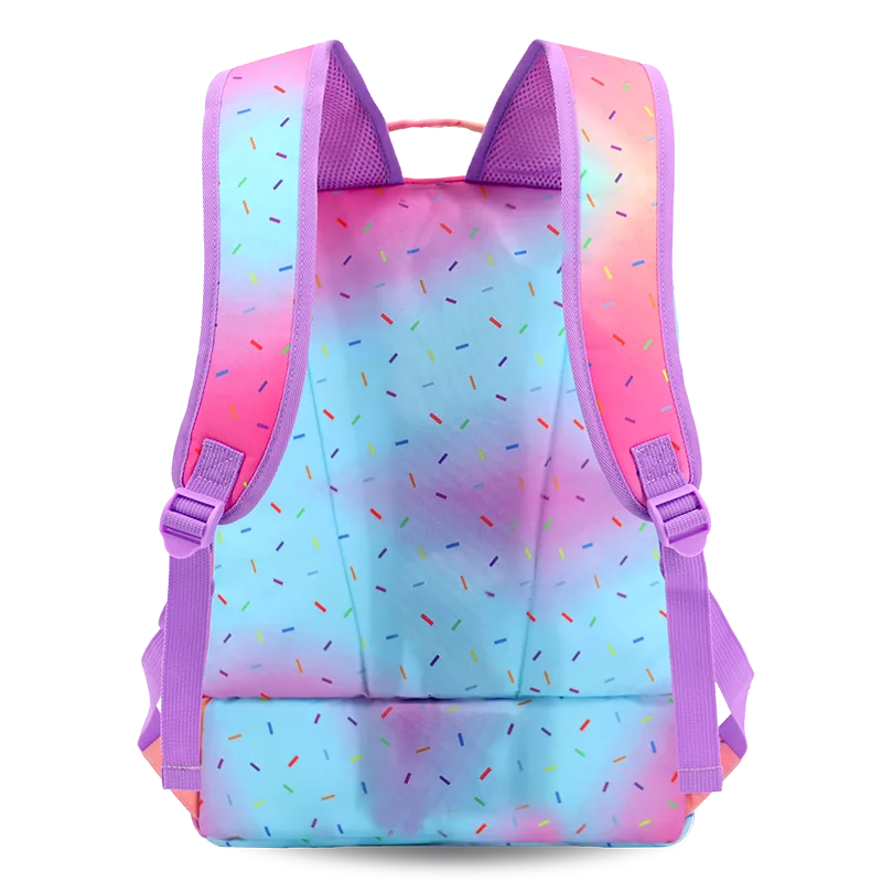 J World Packmate 2-in-1 Backpack With Built-in Lunch Bag in Confetti — back view # color_Confetti