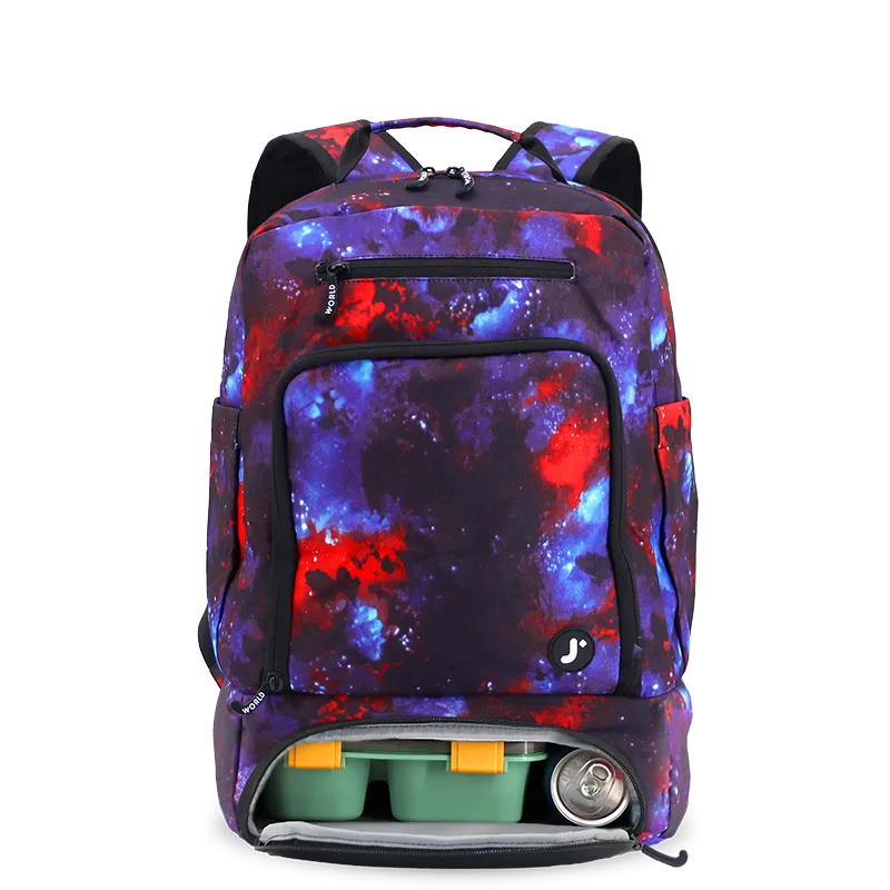 J World Packmate 2-in-1 Backpack With Built-in Lunch Bag in Galaxy — front view # color_Galaxy