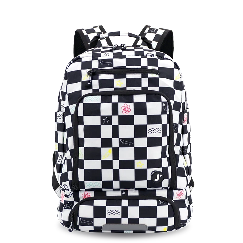 J World Packmate 2-in-1 Backpack With Built-in Lunch Bag in Icon Checkers — front view 2 # color_Icon Checkers