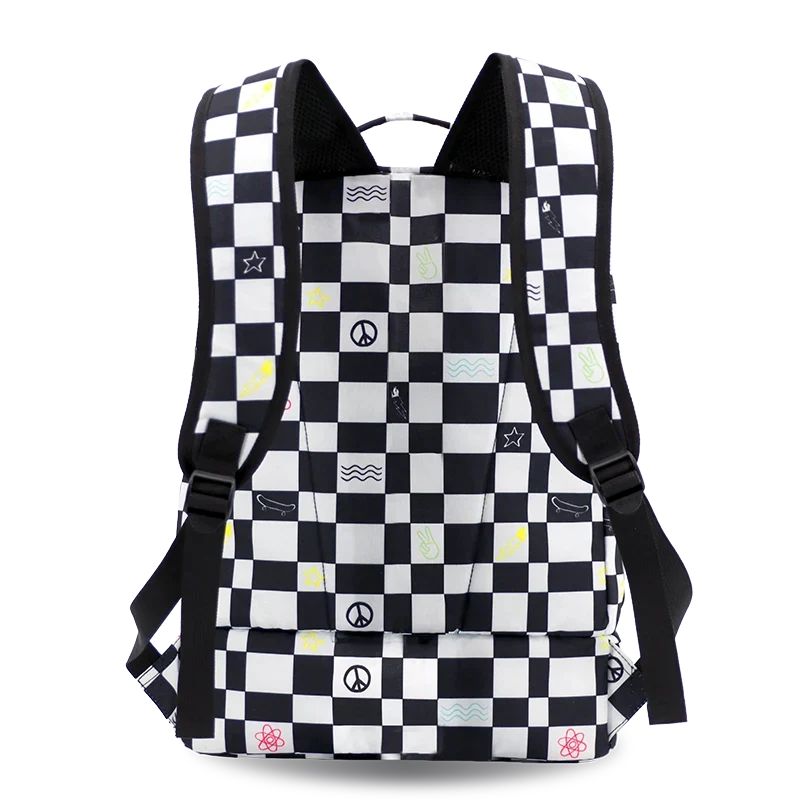 J World Packmate 2-in-1 Backpack With Built-in Lunch Bag in Icon Checkers — back view # color_Icon Checkers