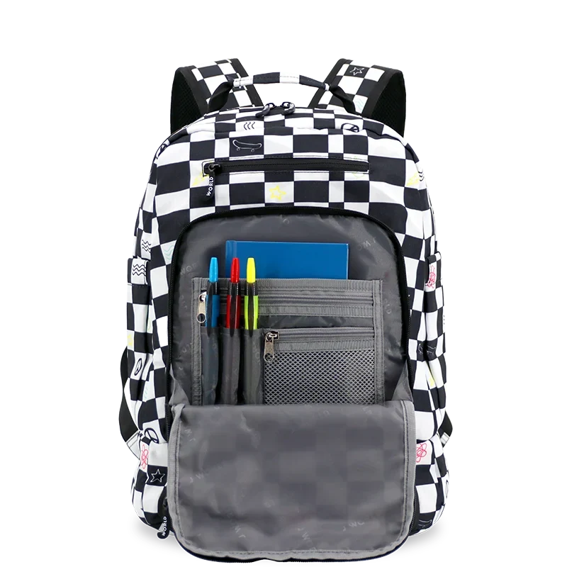 J World Packmate 2-in-1 Backpack With Built-in Lunch Bag in Icon Checkers — interior view # color_Icon Checkers