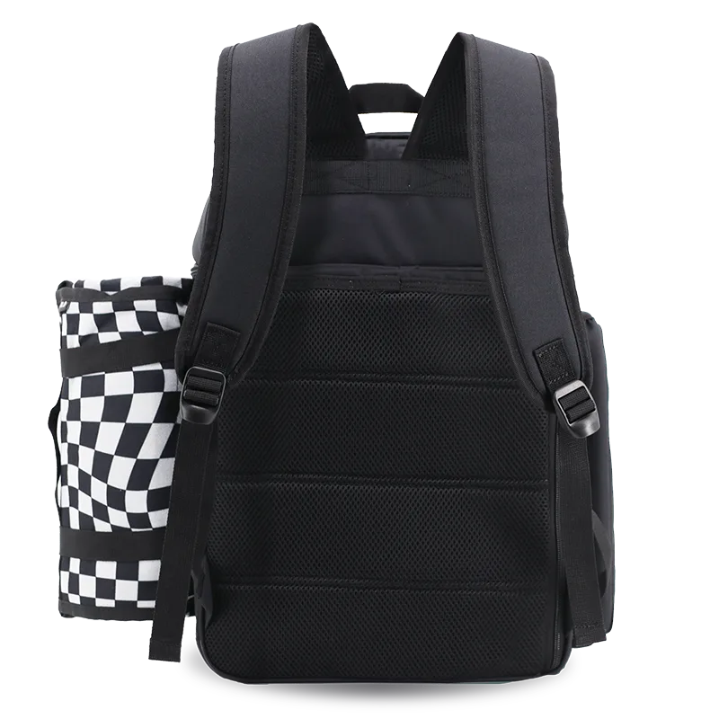 J World Picnic Backpack with Insulated Compartments & Picnic Mat in Black — back view # color_Black