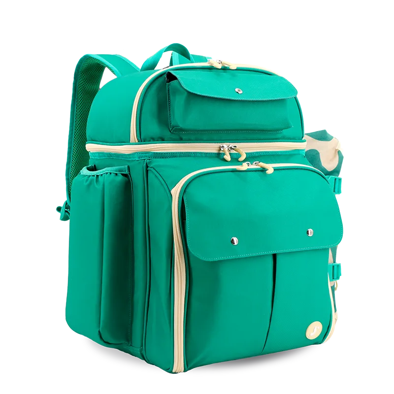 J World Picnic Backpack with Insulated Compartments & Picnic Mat in Green — angle view 2 # color_Green