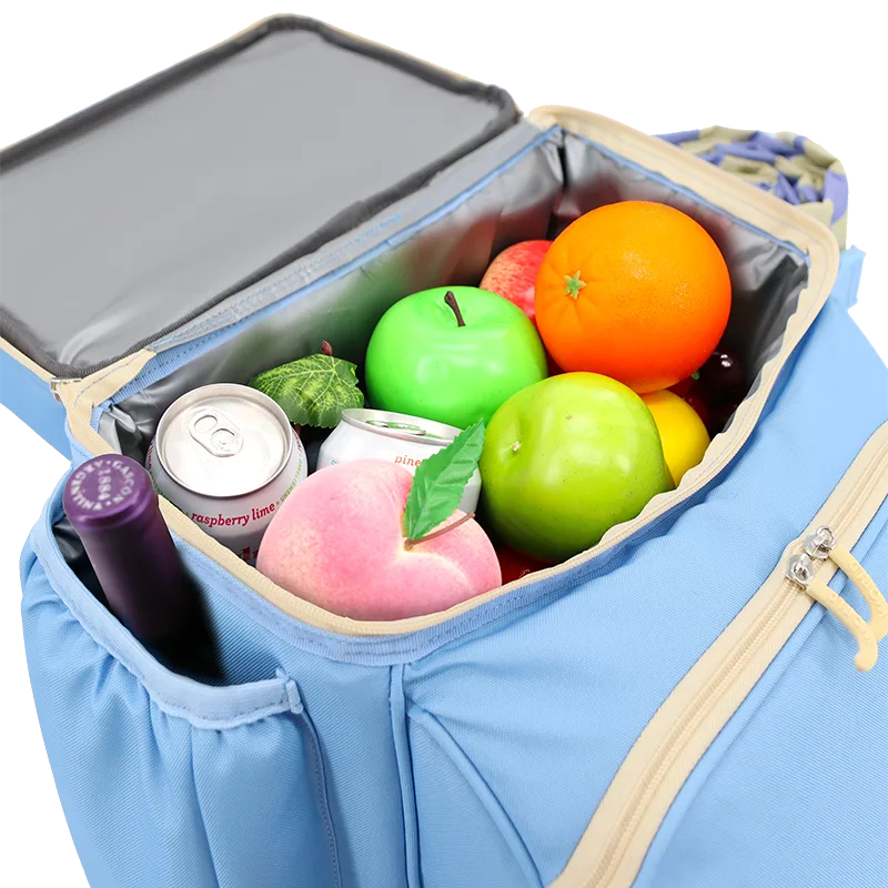 J World Picnic Backpack with Insulated Compartments & Picnic Mat in Sky Blue — detail view 2 # color_Sky Blue
