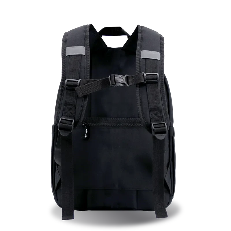 J World Zenpack Jr. Kids Laptop Backpack in Black — back view # color_Black