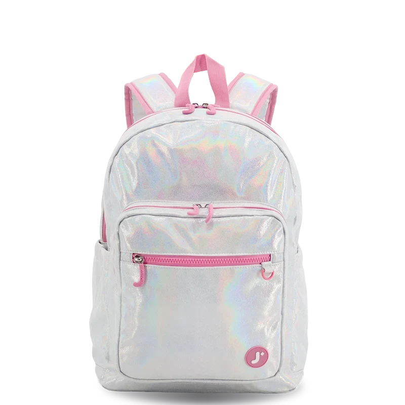 J World Zenpack Jr. Kids Laptop Backpack in Metallic Silver — front view # color_Metallic Silver