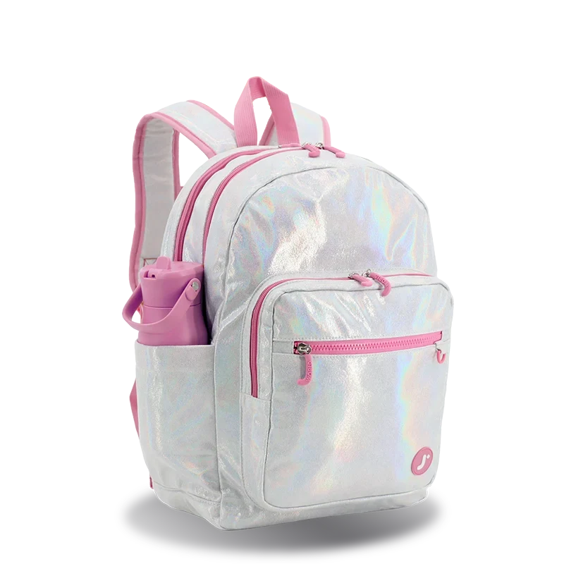 J World Zenpack Jr. Kids Laptop Backpack in Metallic Silver — angle view 3 # color_Metallic Silver