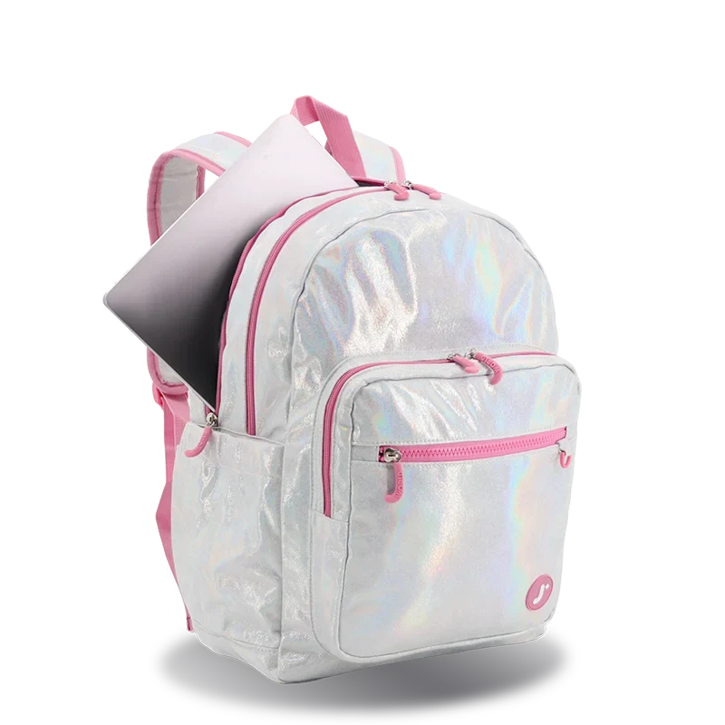 J World Zenpack Jr. Kids Laptop Backpack in Metallic Silver — interior view # color_Metallic Silver