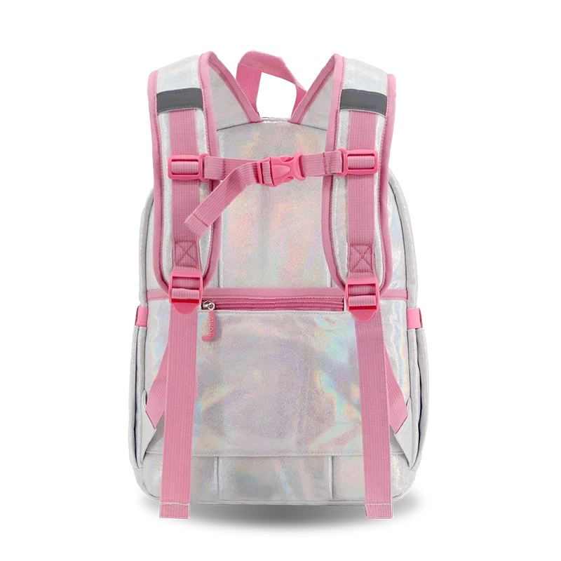 J World Zenpack Jr. Kids Laptop Backpack in Metallic Silver — back view # color_Metallic Silver