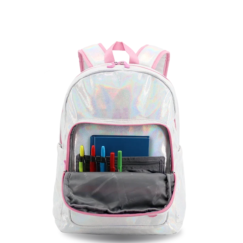 J World Zenpack Jr. Kids Laptop Backpack in Metallic Silver — detail view # color_Metallic Silver