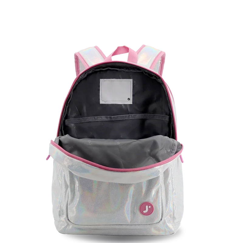 J World Zenpack Jr. Kids Laptop Backpack in Metallic Silver — angle view 2 # color_Metallic Silver
