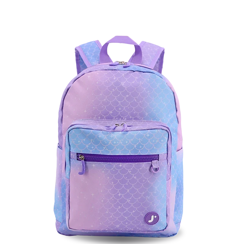 J World Zenpack Jr. Kids Laptop Backpack in Purple Mermaid — front view # color_Purple Mermaid