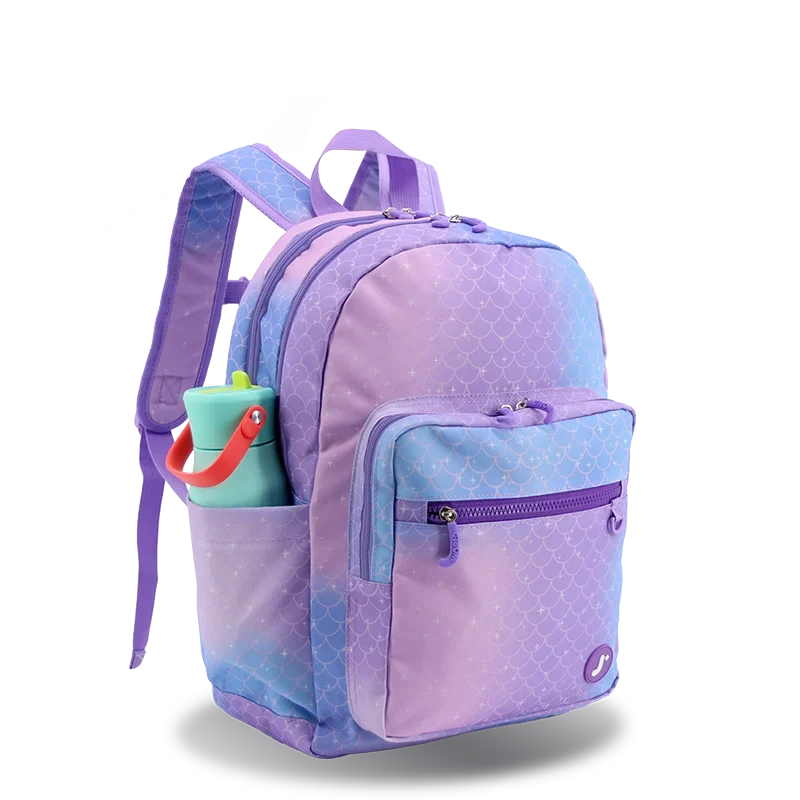 J World Zenpack Jr. Kids Laptop Backpack in Purple Mermaid — angle view 3 # color_Purple Mermaid