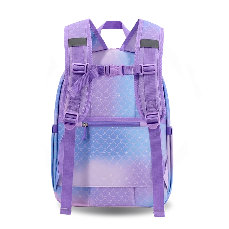 J World Zenpack Jr. Kids Laptop Backpack in Purple Mermaid — back view # color_Purple Mermaid