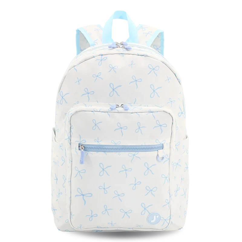 J World Zenpack Laptop Backpack in Blue Bows — front view # color_Blue Bows