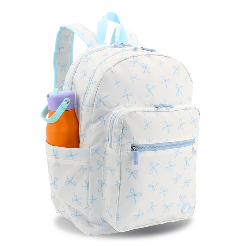 J World Zenpack Laptop Backpack in Blue Bows — detail view # color_Blue Bows
