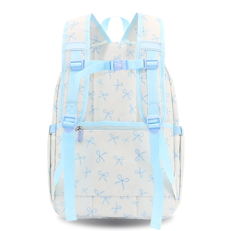 J World Zenpack Laptop Backpack in Blue Bows — back view # color_Blue Bows